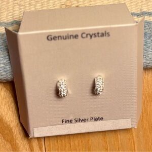 Genuine Crystal, Half Hoop Pierced Earrings, Fine Silver Plated. EUC